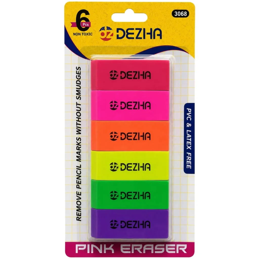 Neon Bevel Erasers 6 Pack