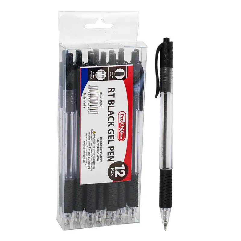 Pro Office Retractable Black Gel Pen, 12 Pack